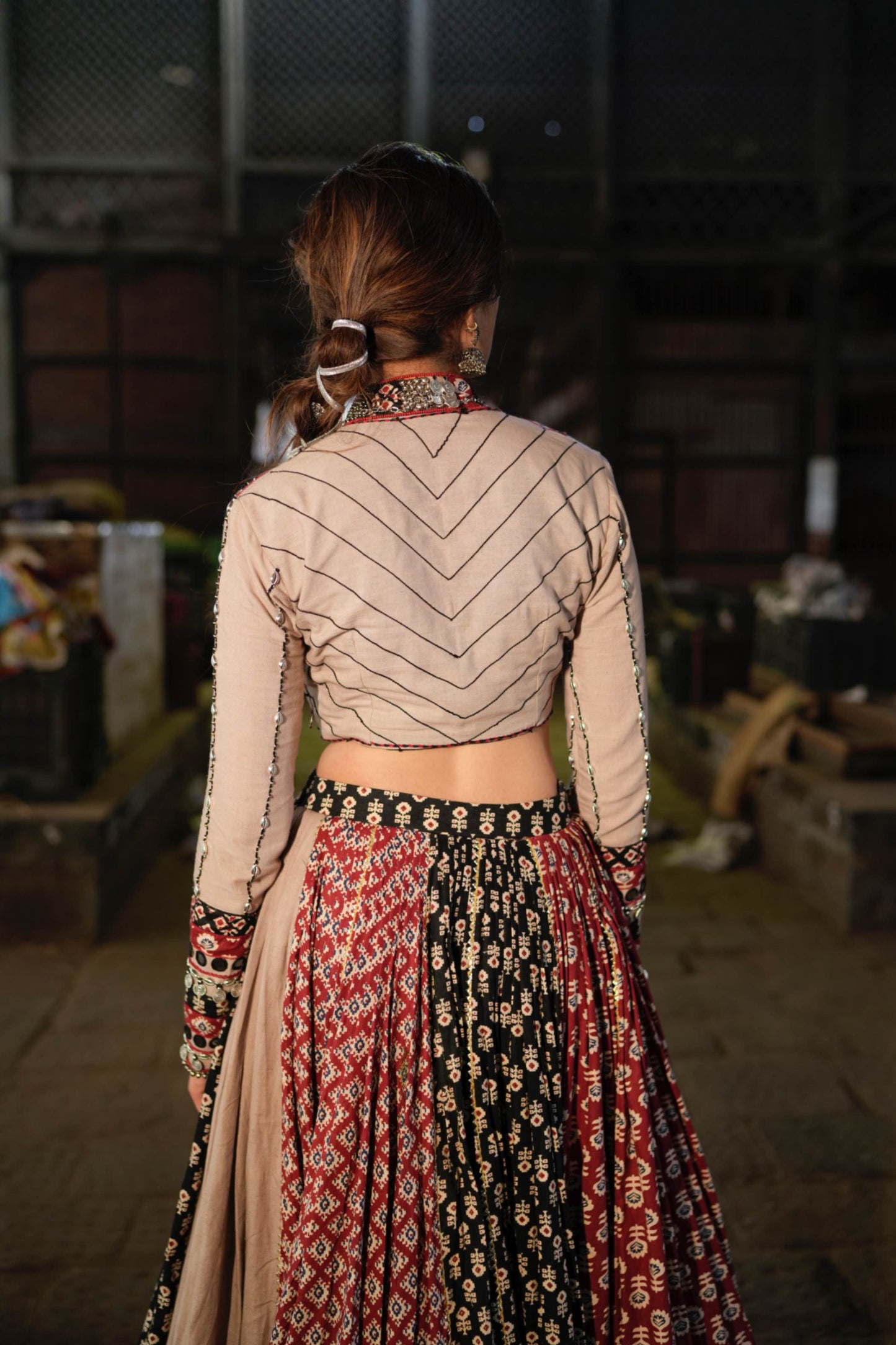 Ajrakh Handcrafted Jacket Style Chaniya Choli – Navratri 2025 Exclusive