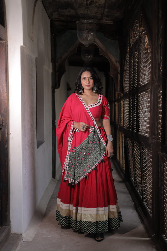 Rani Pink Patola Chaniya Choli Set with Mirror Work