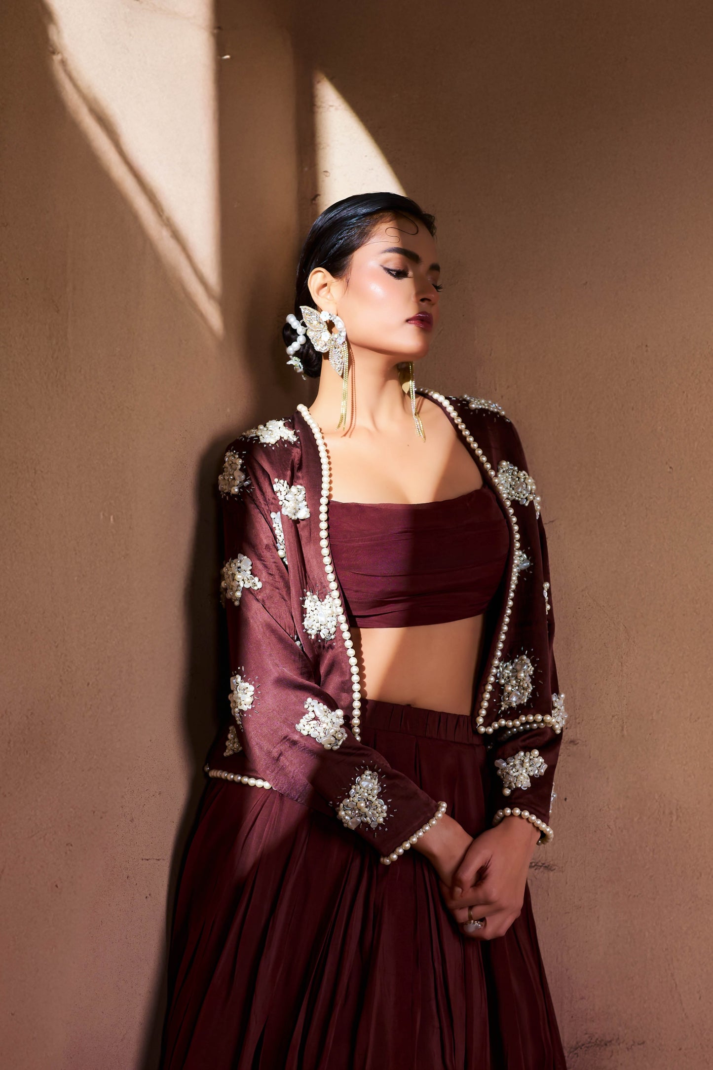 Mocha Cloud Embellished Lehenga Set