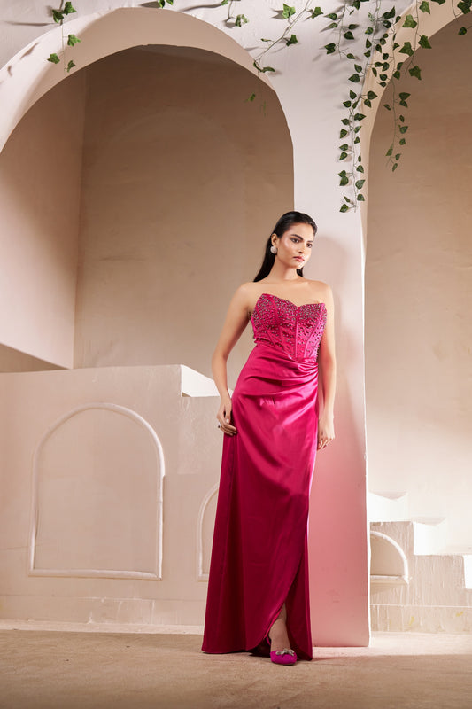 Ruby Royale Strapless Satin Gown - Corset Gown