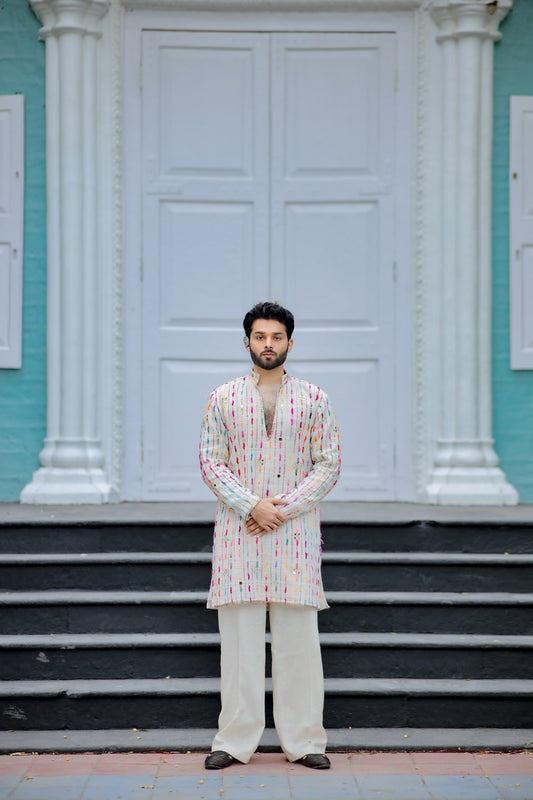 Beige Jute Navratri Men's Kurta set
