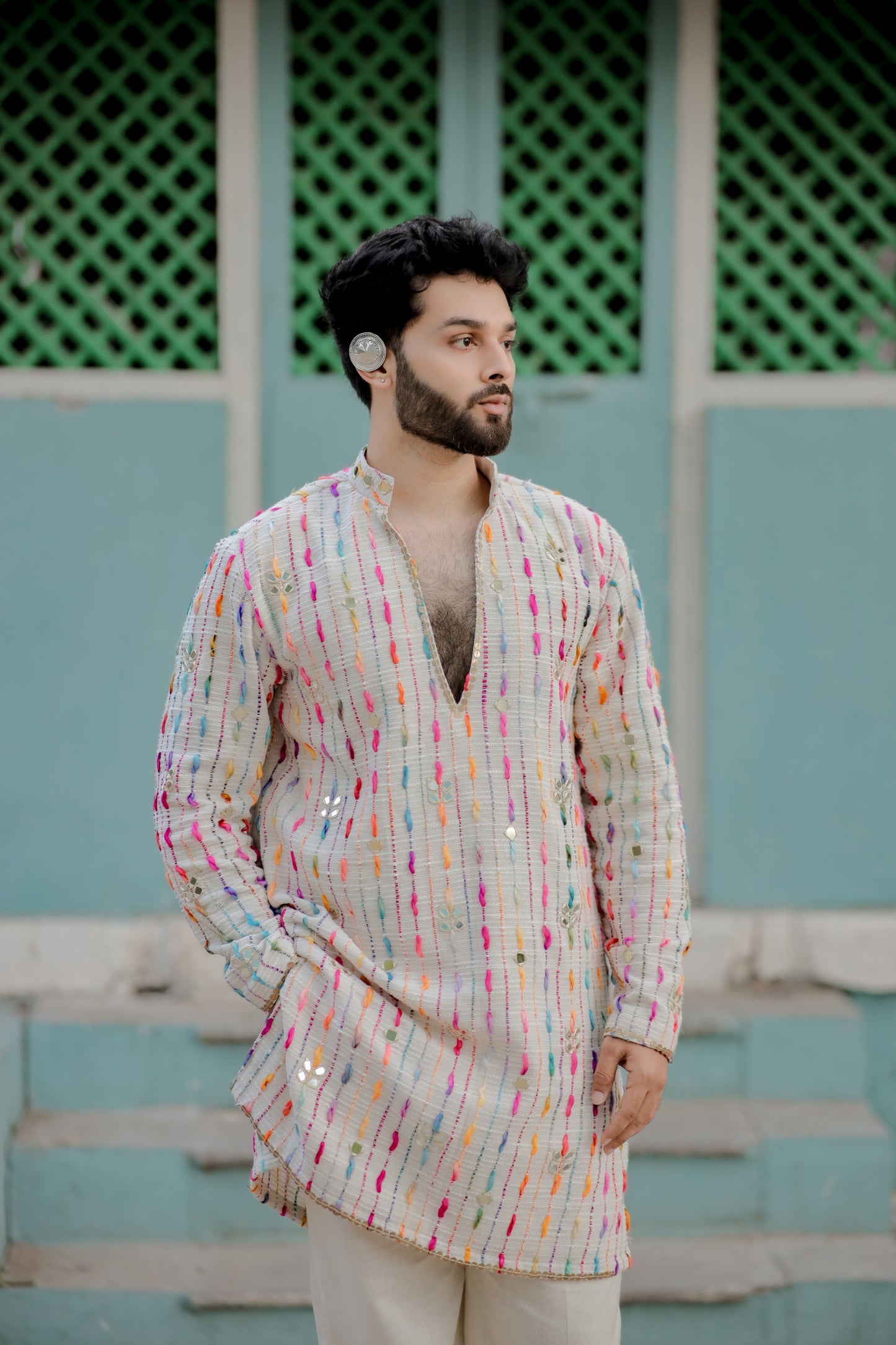 Beige Jute Navratri Men's Kurta set