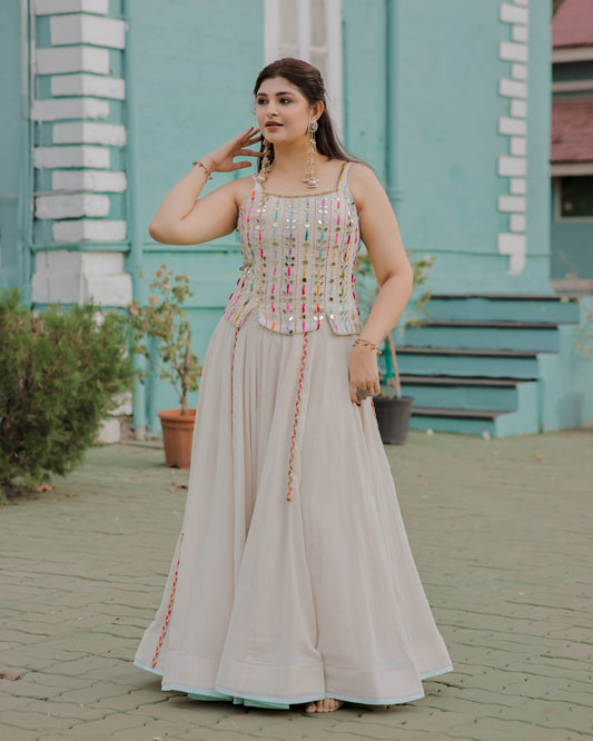 Beige Jute Navratri Co-Ord Set