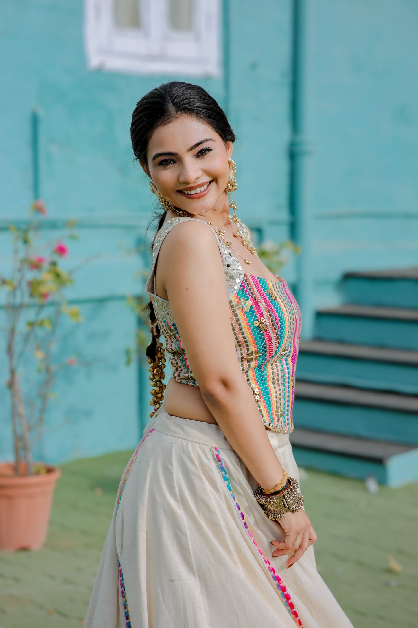 Multicolor Jute Corset Skirt Set
