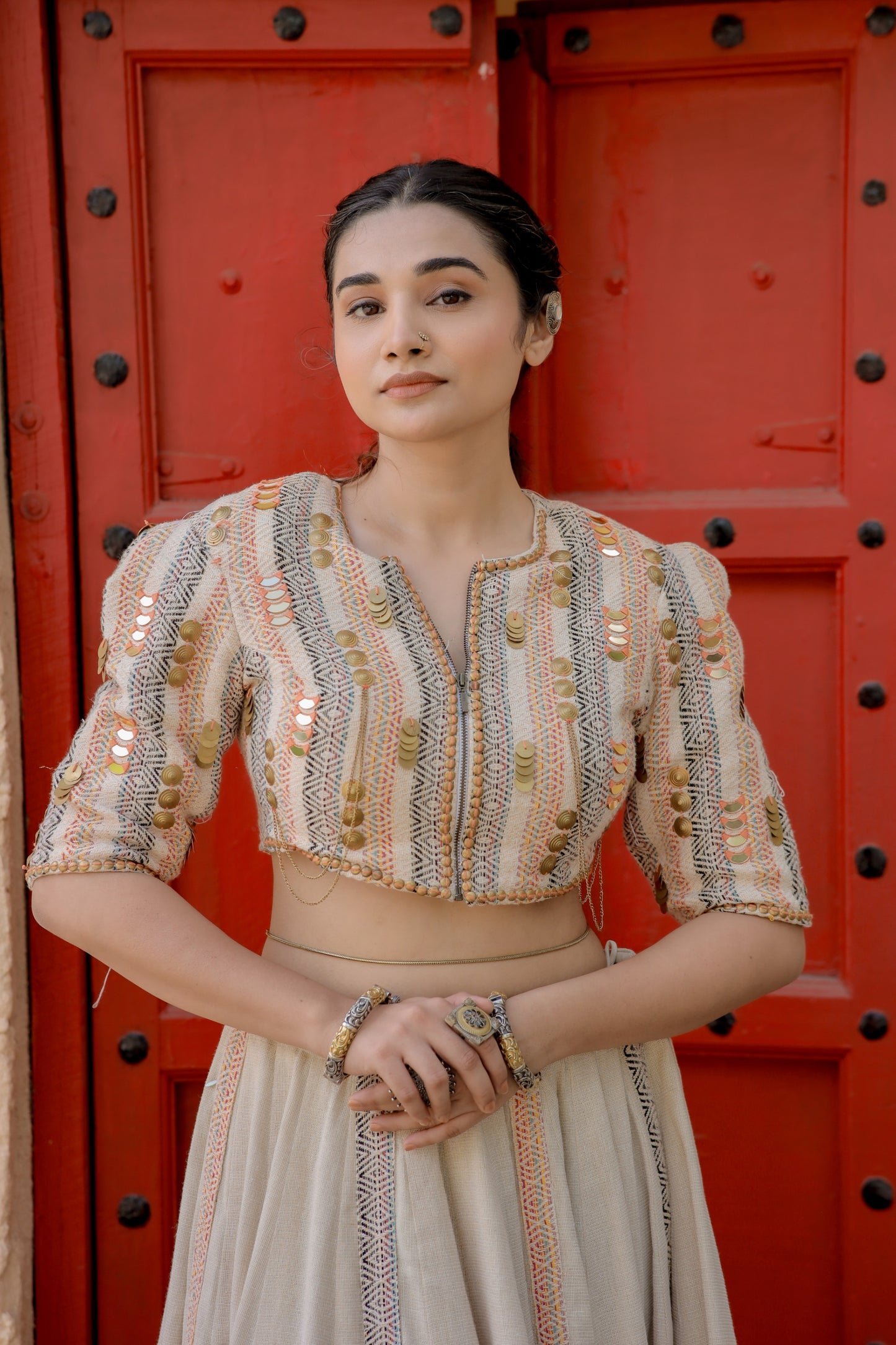 Mirror Work Navratri Jute Jacket Set