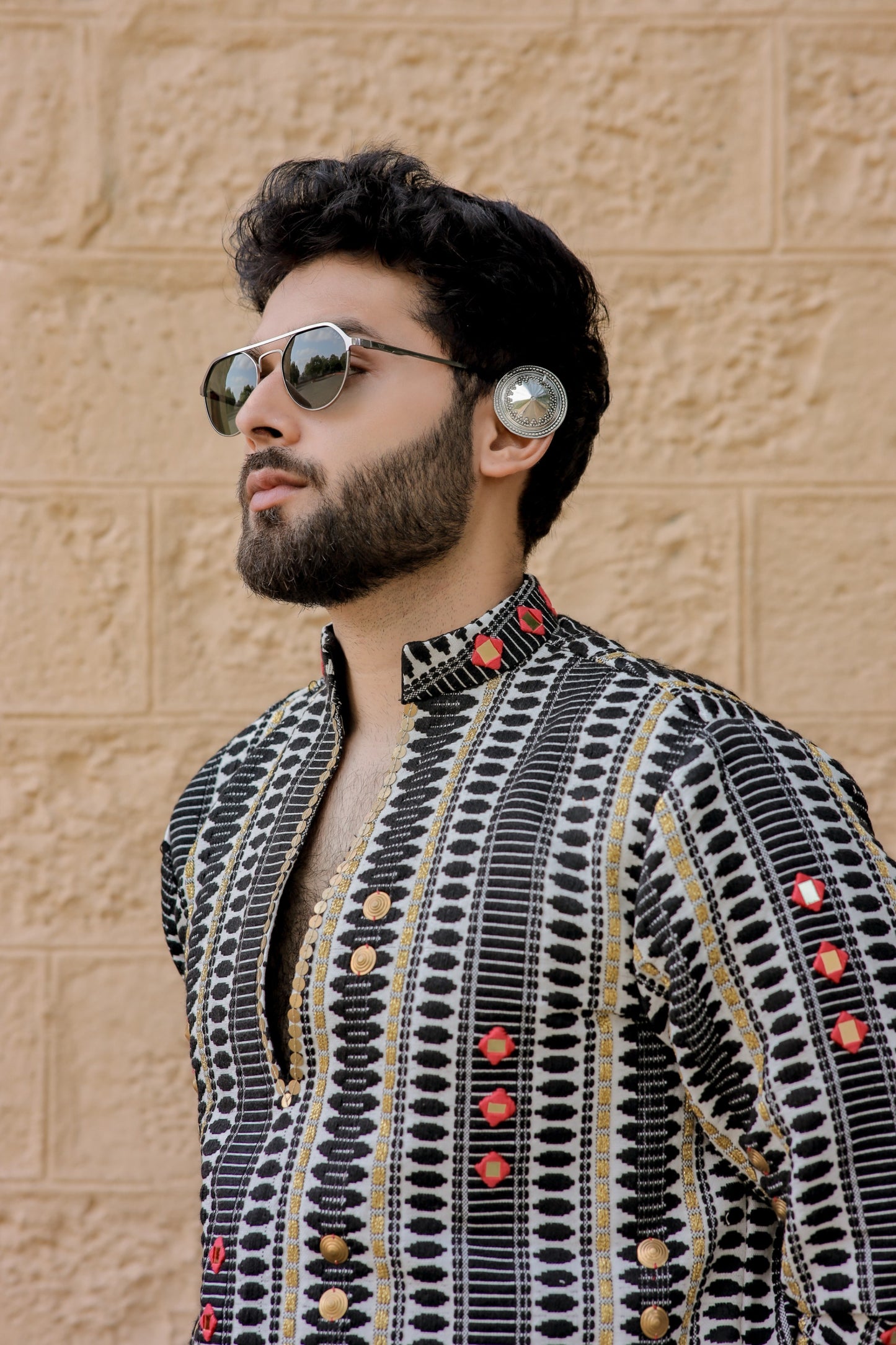 Black Weave Navratri Men's Kurta set