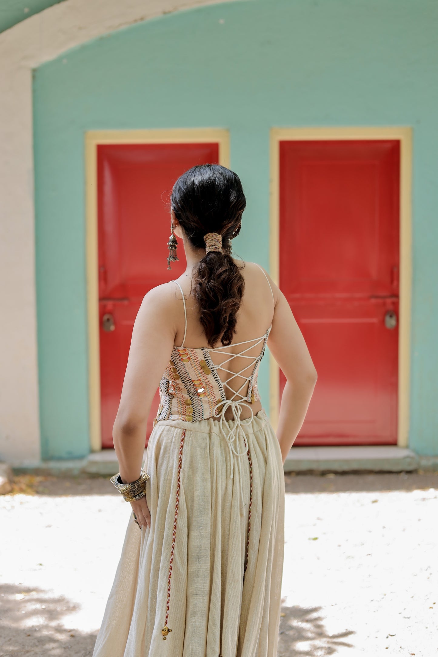 Navratri Beige Corset Chaniya Choli