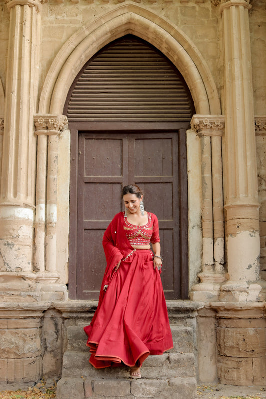 Raas Regal Red Mal Chanderi Navratri Chaniyacholi
