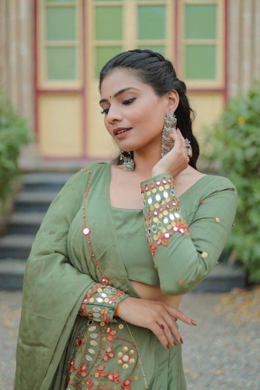 Olive Green Hevay Daman Dupptta Navratri Chaniya Choli