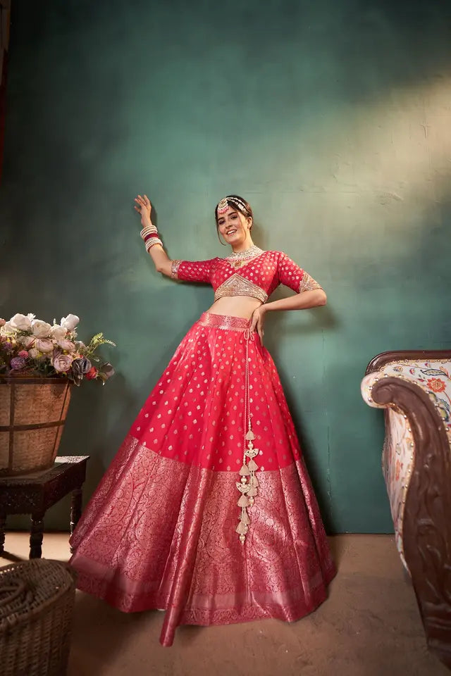 Rani Pink Silk Chanderi Lehenga