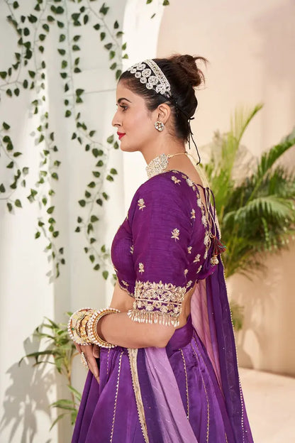 Purple Silk Chanderi Lehenga