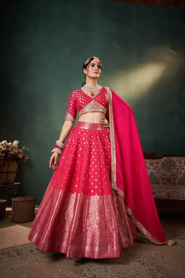 Rani Pink Silk Chanderi Lehenga