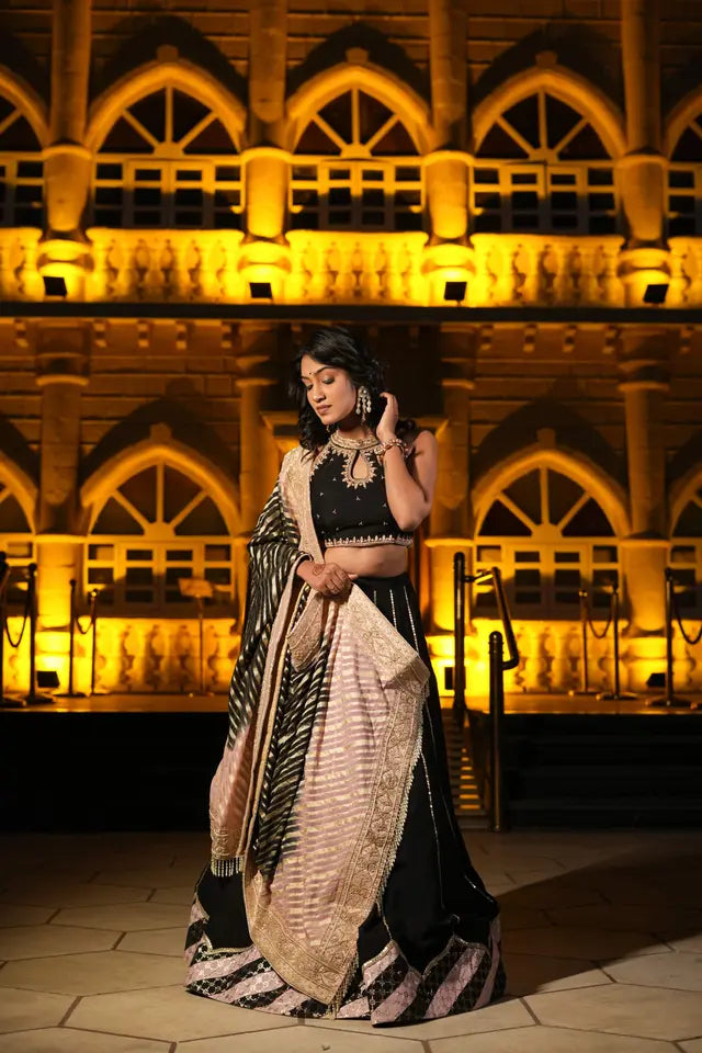 Black & Baby Pink lehenga for Bridal evening charm