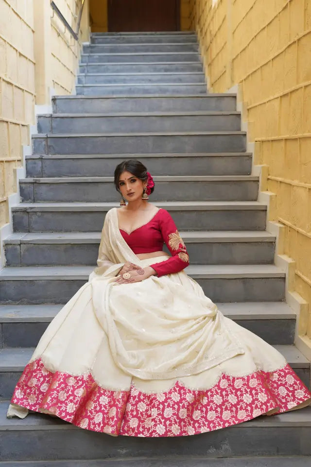 Red & Gold White Bridal Lehenga | Wedding Diaries