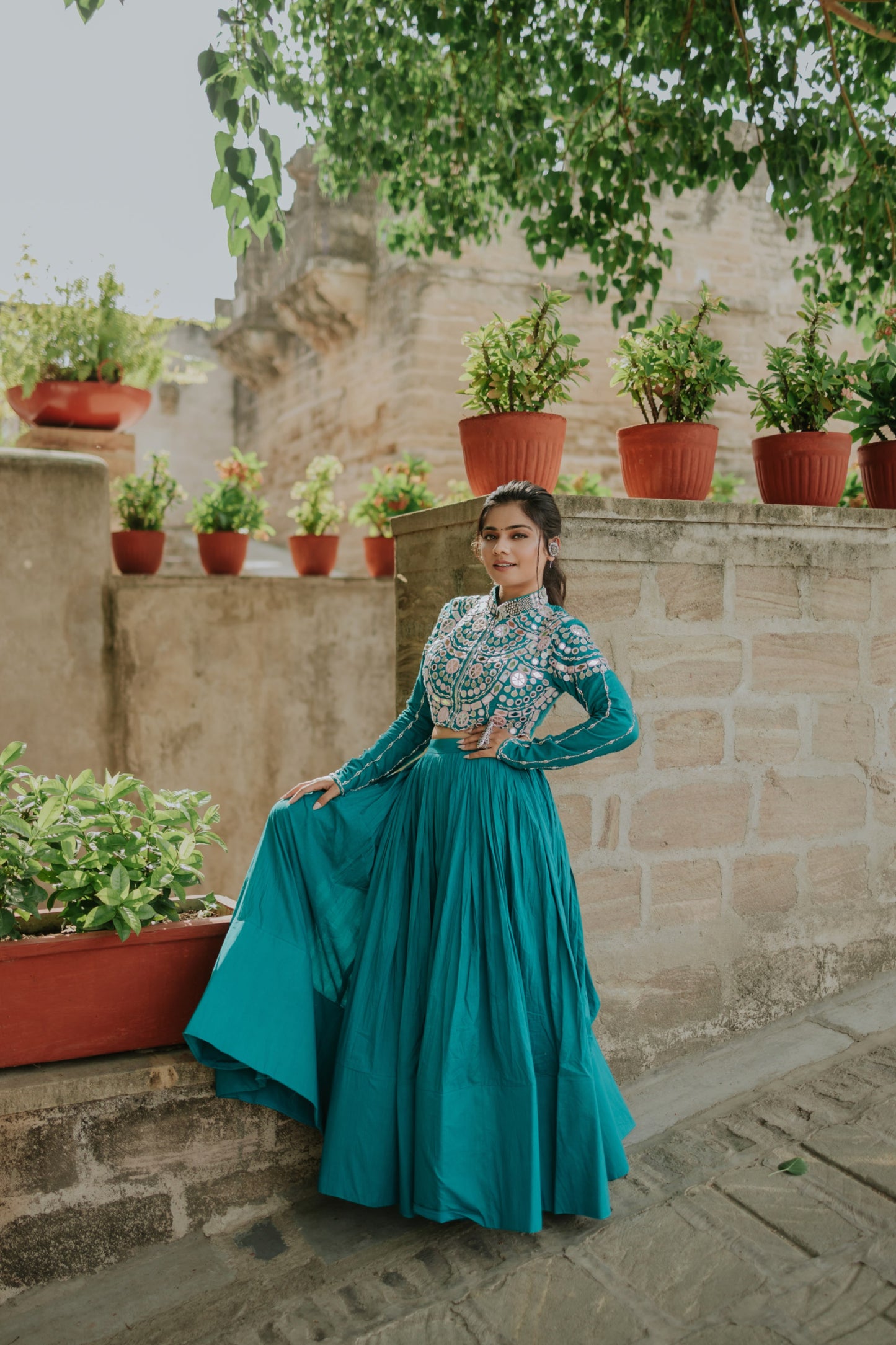 Handcrafted Malcotton Chaniya Choli with Statement Jacket – Mirror & Shell Work | Navratri 2025