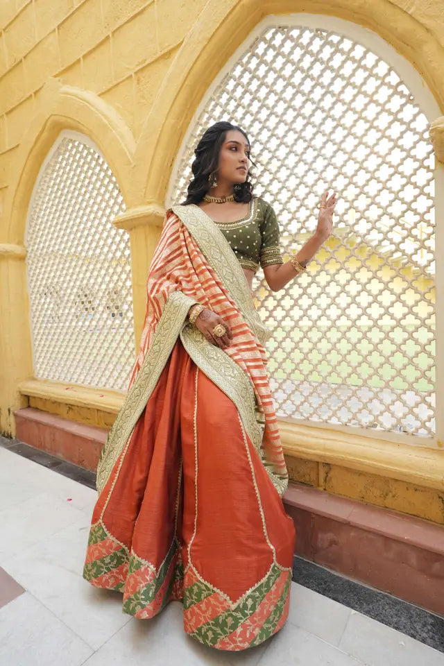 Rust & Olive Green Bridal Lehenga