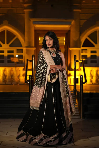 Black & Baby Pink lehenga for Bridal evening charm