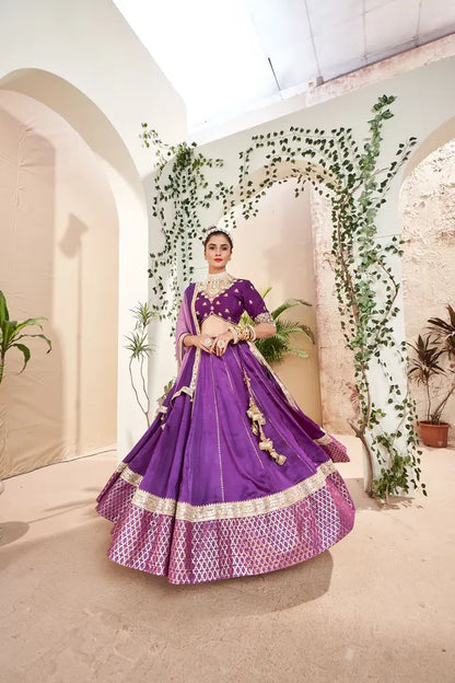 Purple Silk Chanderi Lehenga