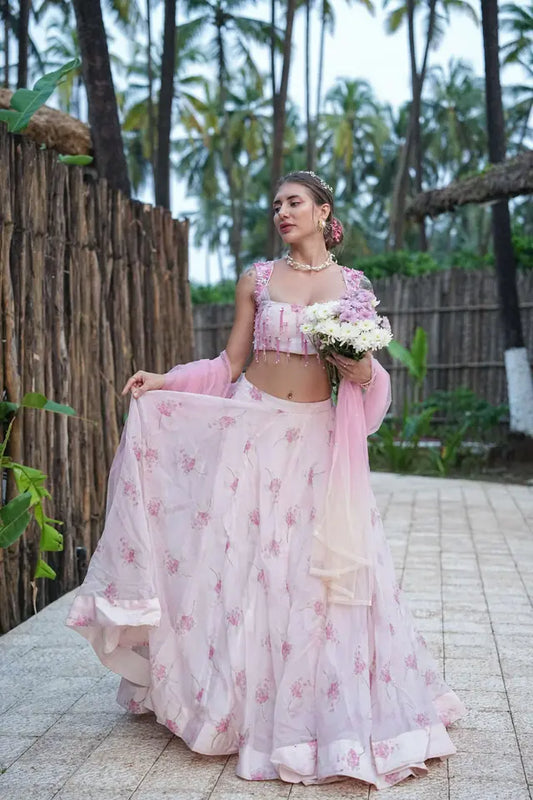 Blush pink floral Lehenga in your Haldi Or Mehndi