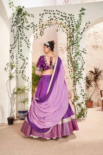 Purple Silk Chanderi Lehenga