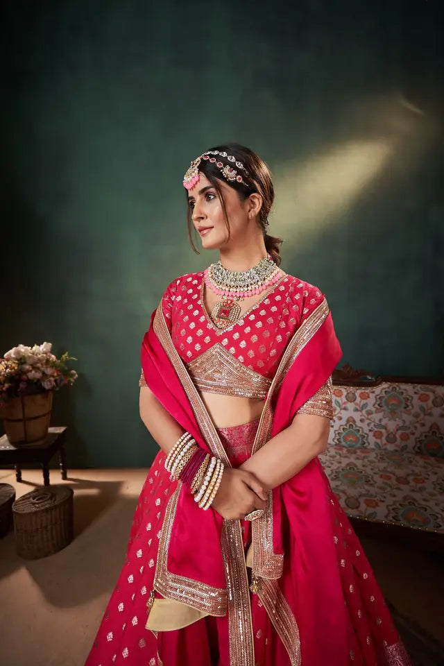 Rani Pink Silk Chanderi Lehenga