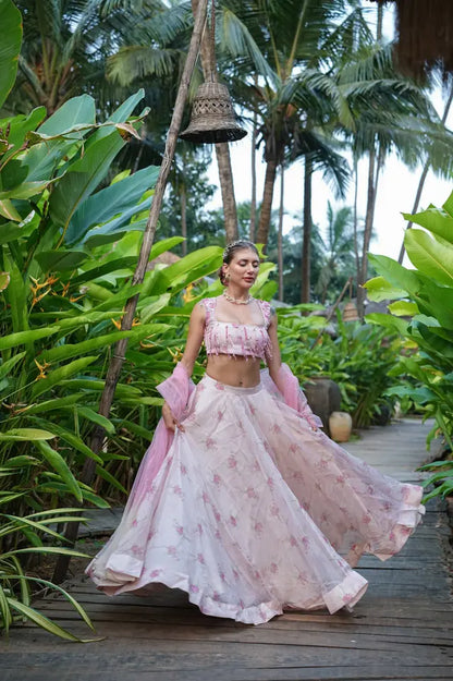 Blush pink floral Lehenga in your Haldi Or Mehndi