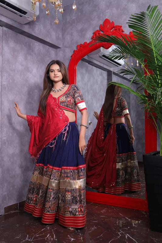 Raas | Blue & Red Traditional Chaniyacholi