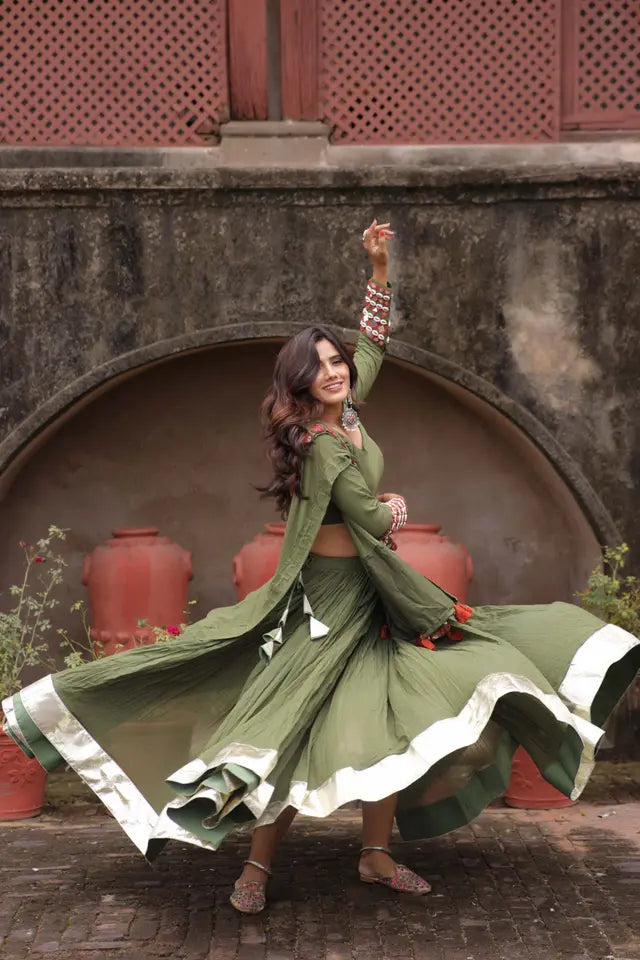 Raas | Mehndi Green Navratri Chaniyacholi