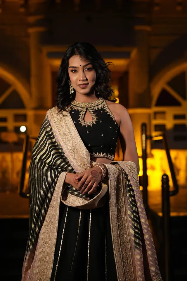 Black & Baby Pink lehenga for Bridal evening charm