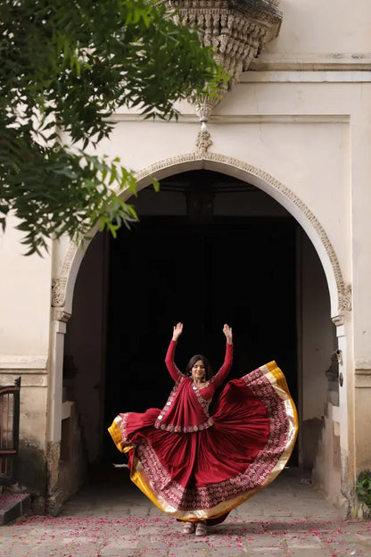 Raas | Maroon Chaniyacholi with Mirror work