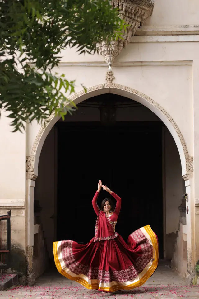 Raas | Maroon Chaniyacholi with Mirror work