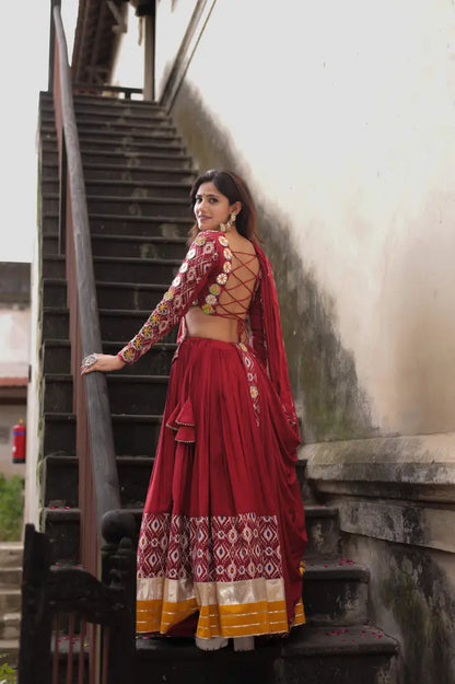 Raas | Maroon Chaniyacholi with Mirror work