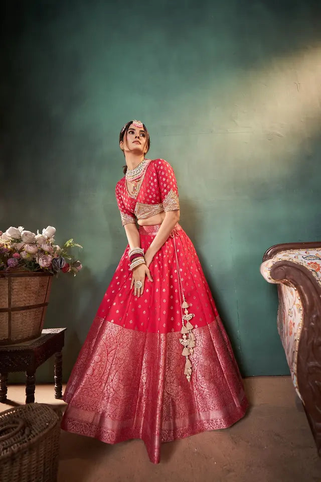 Rani Pink Silk Chanderi Lehenga