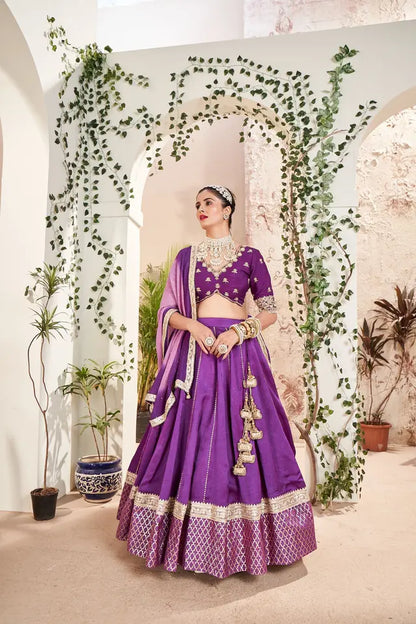 Purple Silk Chanderi Lehenga