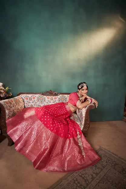 Rani Pink Silk Chanderi Lehenga