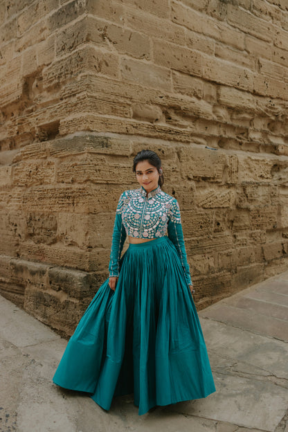 Handcrafted Malcotton Chaniya Choli with Statement Jacket – Mirror & Shell Work | Navratri 2025