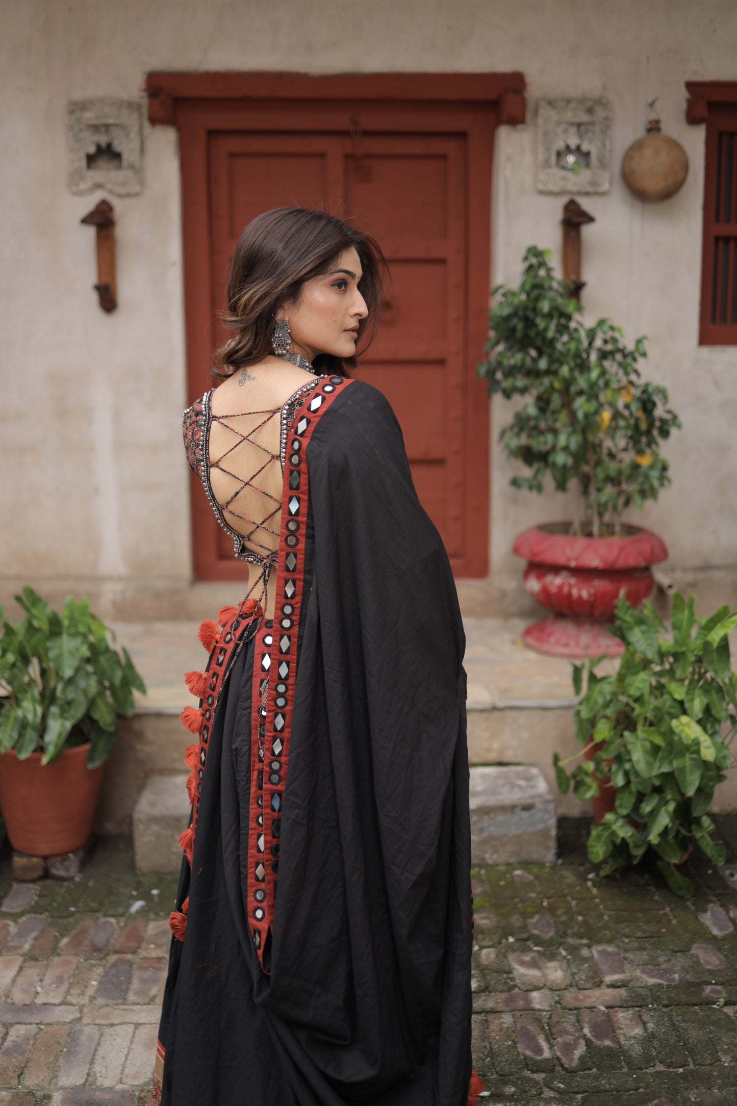 Black Ajrakh Handcrafted Navratri Lehenga Set with Antique Mirror, Coin & Antique Work Dupatta - Raas 2025