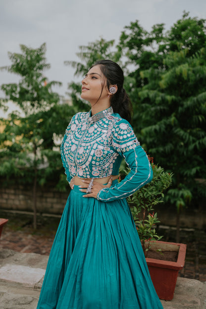 Handcrafted Malcotton Chaniya Choli with Statement Jacket – Mirror & Shell Work | Navratri 2025