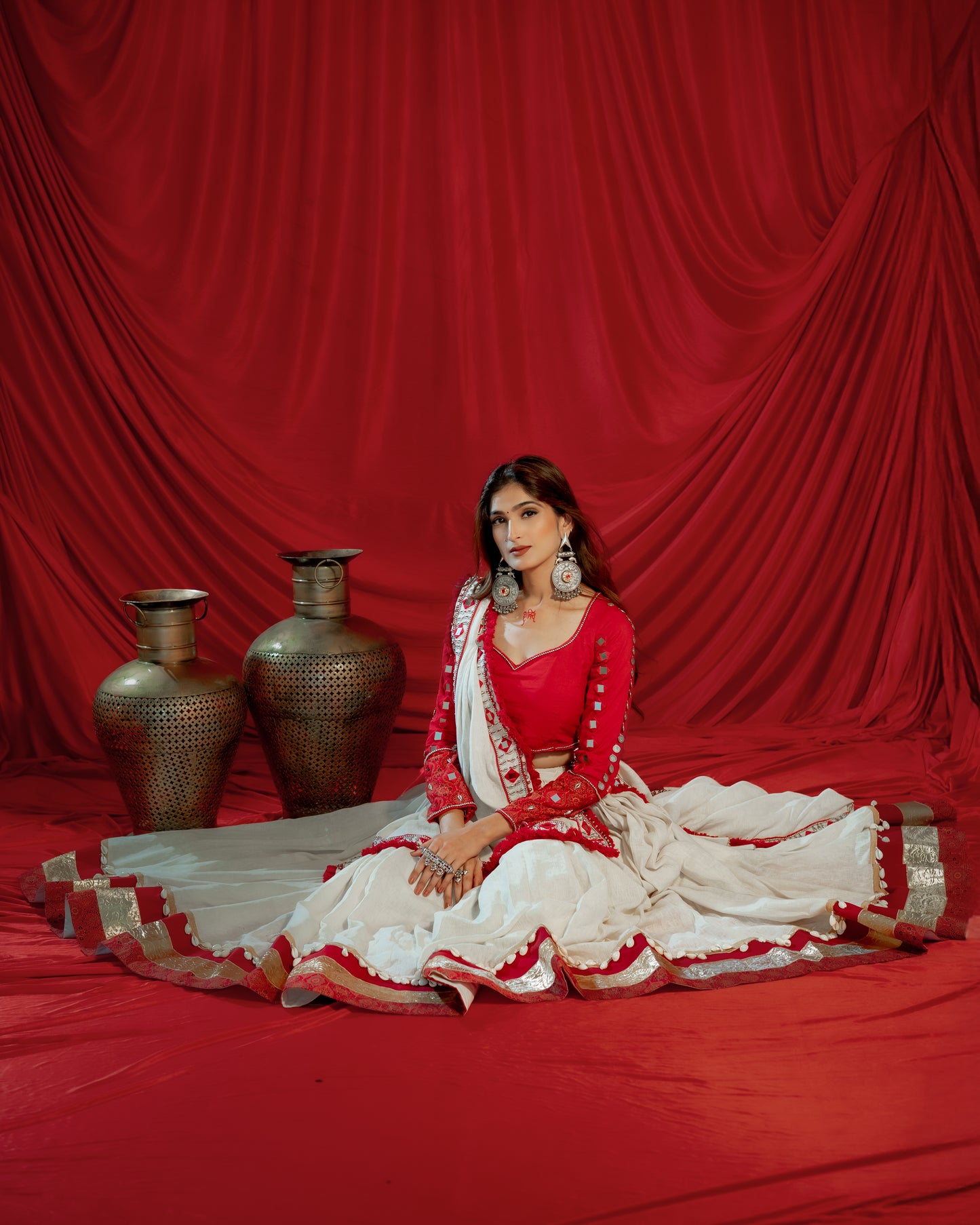 Navratri 2025 Boho Heritage Raas Set – Jute, Ajrakh & Mirror Fusion