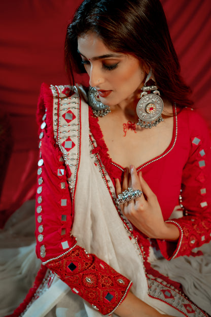 Navratri 2025 Boho Heritage Raas Set – Jute, Ajrakh & Mirror Fusion