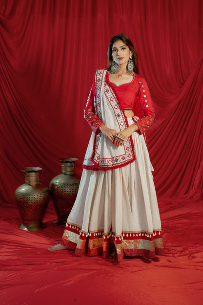 Navratri 2025 Boho Heritage Raas Set – Jute, Ajrakh & Mirror Fusion