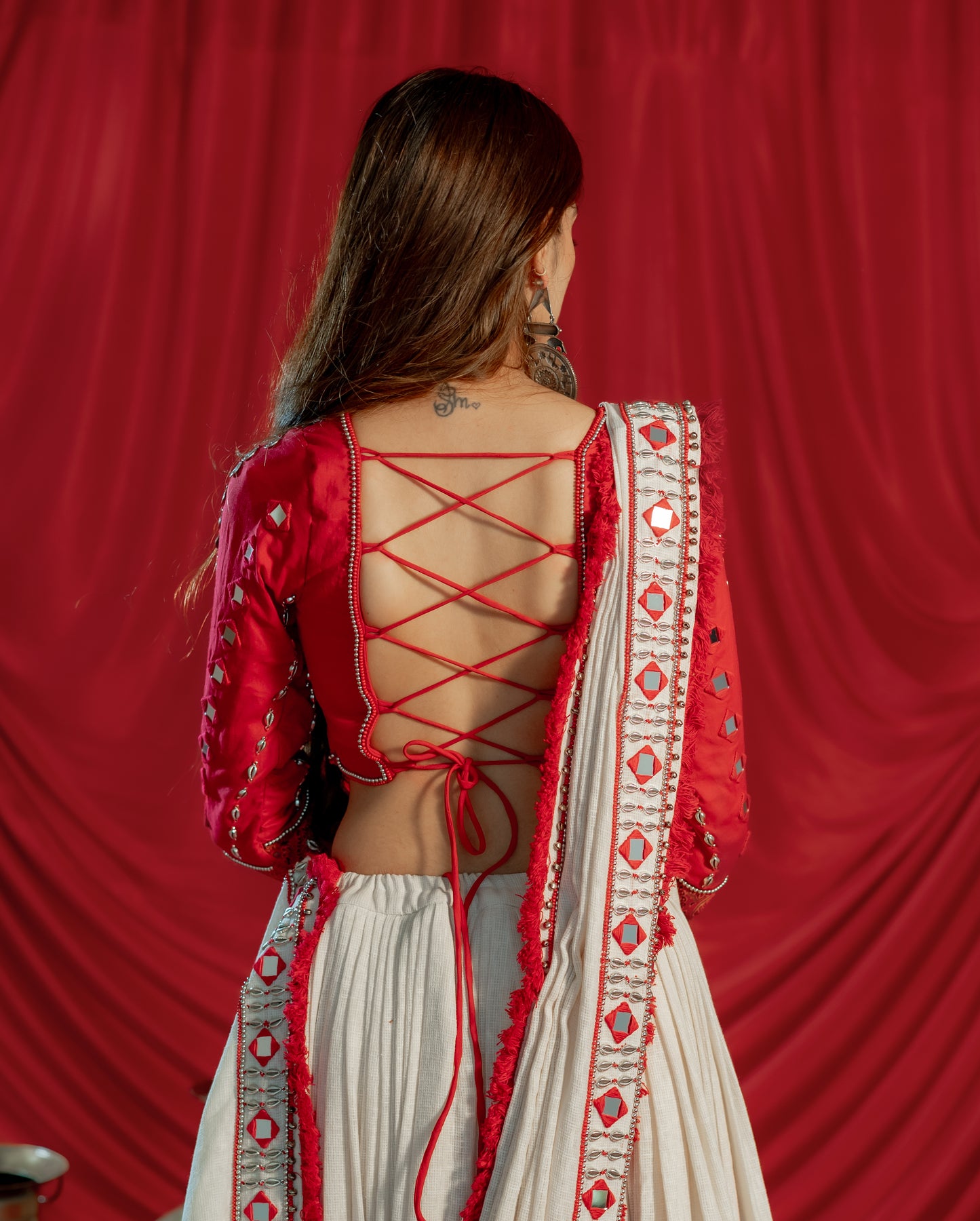 Navratri 2025 Boho Heritage Raas Set – Jute, Ajrakh & Mirror Fusion