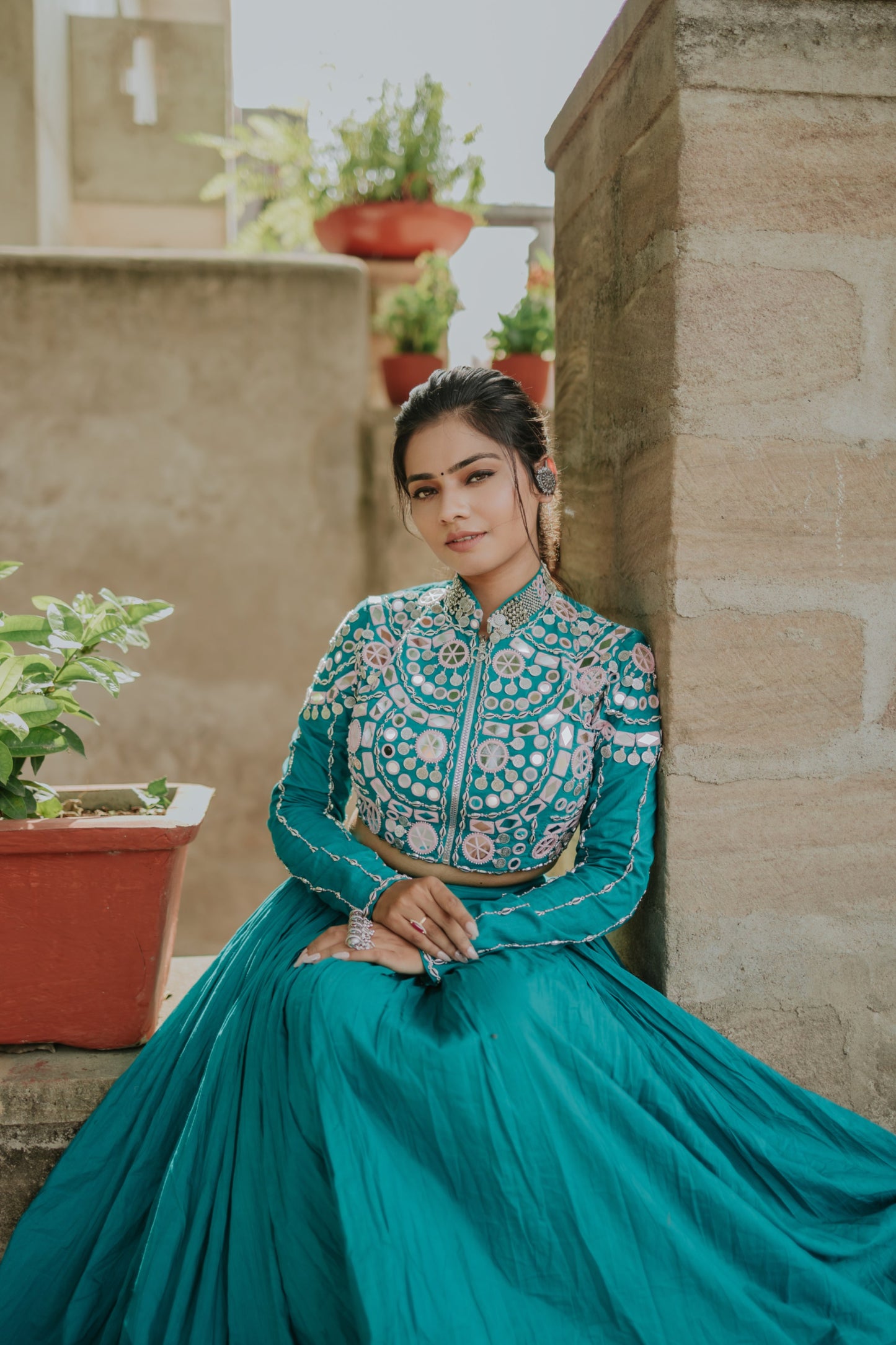 Handcrafted Malcotton Chaniya Choli with Statement Jacket – Mirror & Shell Work | Navratri 2025