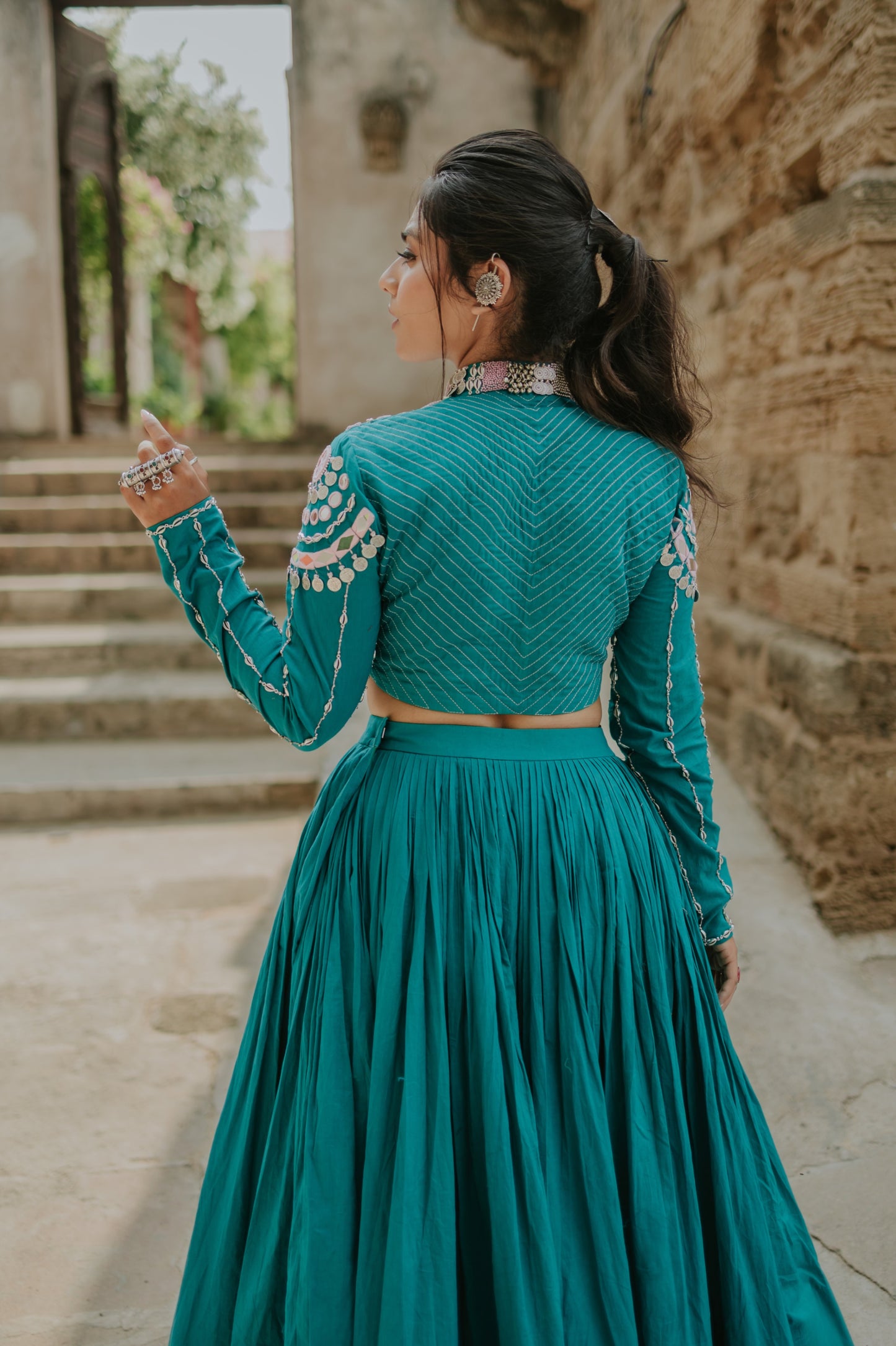 Handcrafted Malcotton Chaniya Choli with Statement Jacket – Mirror & Shell Work | Navratri 2025