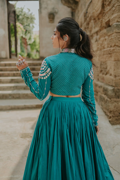 Handcrafted Malcotton Chaniya Choli with Statement Jacket – Mirror & Shell Work | Navratri 2025