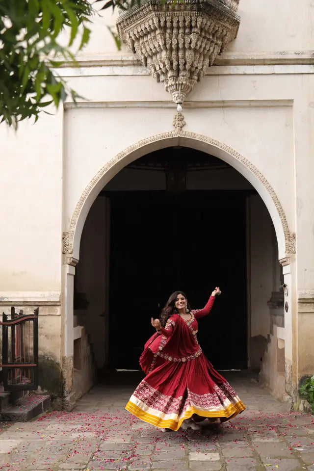 Raas | Maroon Chaniyacholi with Mirror work