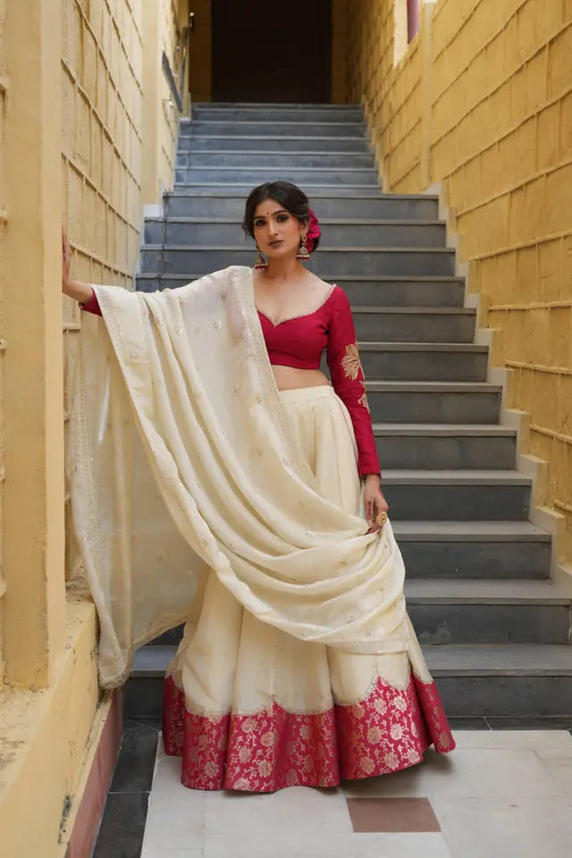 Red & Gold White Bridal Lehenga | Wedding Diaries