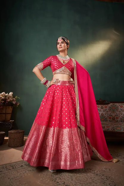 Rani Pink Silk Chanderi Lehenga