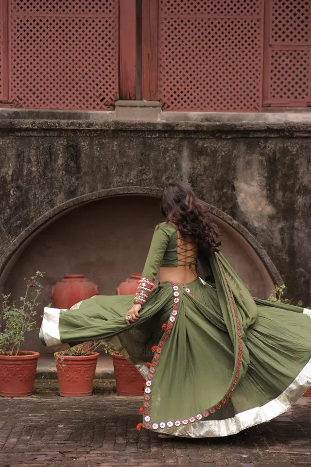 Raas | Mehndi Green Navratri Chaniyacholi