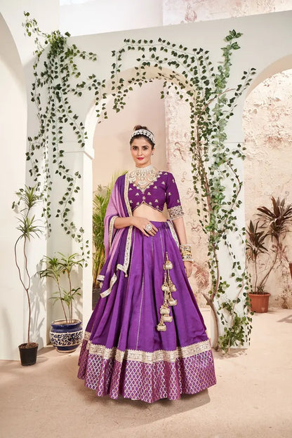 Purple Silk Chanderi Lehenga